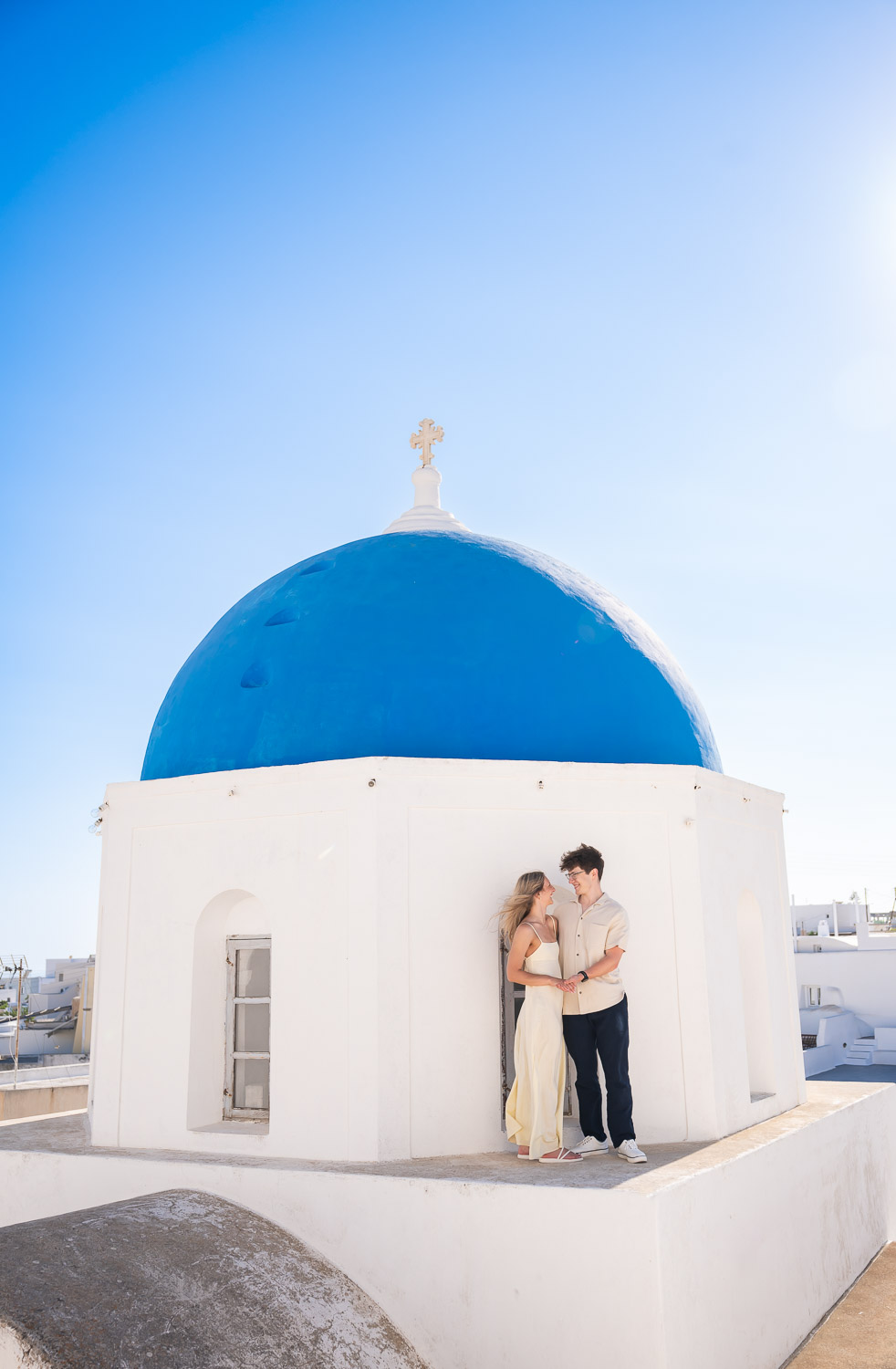 couple on blue roof top